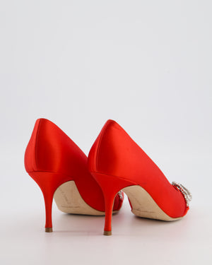 Manolo Blahnik Red Satin Asa Pump Heel with Crystal Embellished Buckle Size EU 38