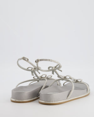 Rene Caovilla Silver Caterina Flat Sandals with Crystal Bow Detail Size EU 38