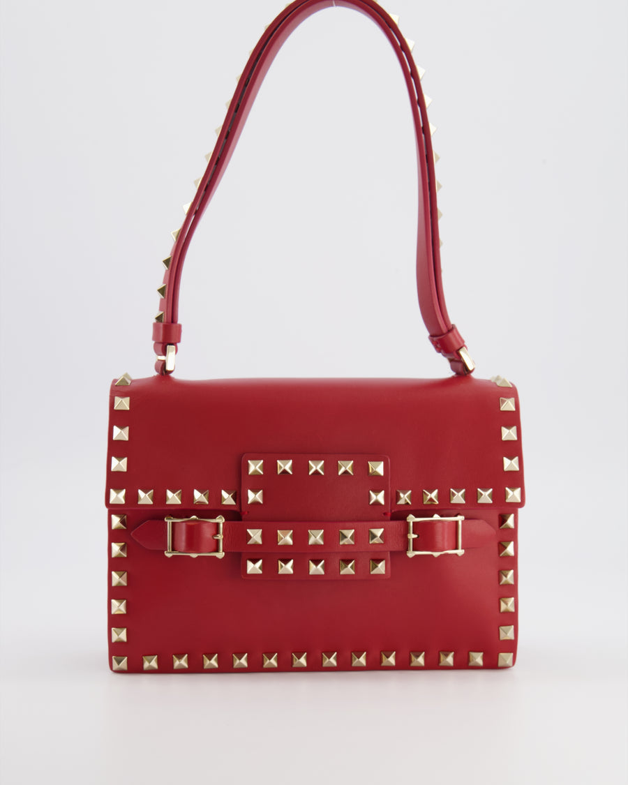 Valentino Red Leather Rockstud Buckled Bag with Gold Hardware RRP £1,390