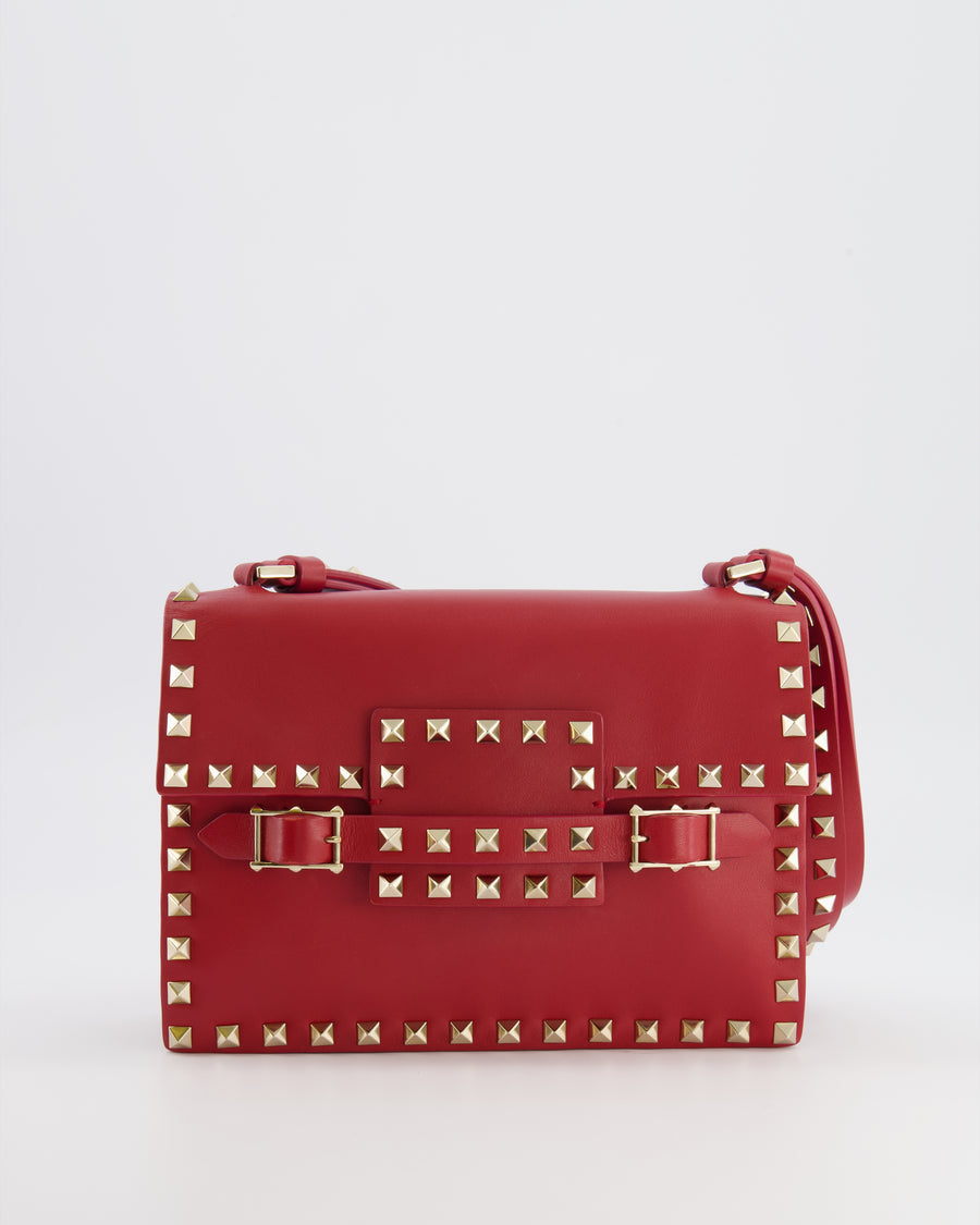 Valentino Red Leather Rockstud Buckled Bag with Gold Hardware RRP £1,390