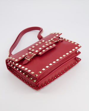 Valentino Red Leather Rockstud Buckled Bag with Gold Hardware RRP £1,390