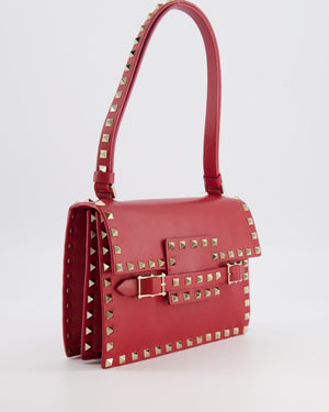 Valentino Red Leather Rockstud Buckled Bag with Gold Hardware RRP £1,390