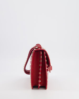 Valentino Red Leather Rockstud Buckled Bag with Gold Hardware RRP £1,390