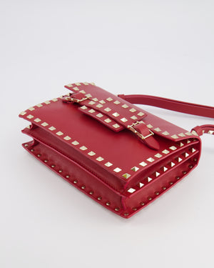 Valentino Red Leather Rockstud Buckled Bag with Gold Hardware RRP £1,390