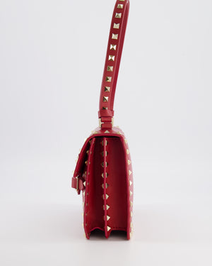 Valentino Red Leather Rockstud Buckled Bag with Gold Hardware RRP £1,390