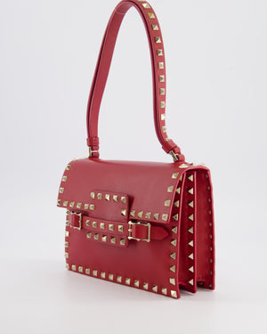 Valentino Red Leather Rockstud Buckled Bag with Gold Hardware RRP £1,390