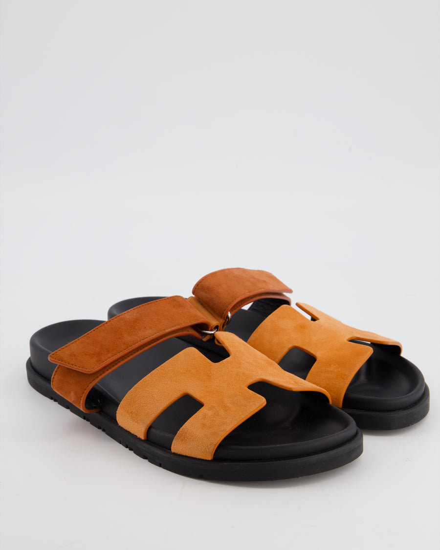 Hermès Orange Duo Tone Suede Chypre Sandals Size EU 39