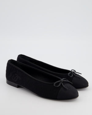 Chanel Black Tweed Ballet Flat with Grosgrain Cap Toe and CC Logo Size EU 39.5