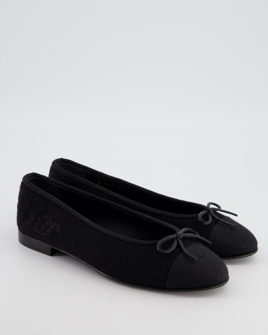 Chanel Black Tweed Ballet Flat with Grosgrain Cap Toe and CC Logo Size EU 39.5