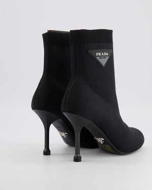 Prada Black Canvas Sock Heeled Boots with Logo Detail Size EU 37