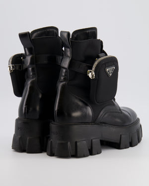 Prada Black Monolith Leather and Re-Nylon Combat Boots with Pouch Size EU 37.5 RRP £1,300
