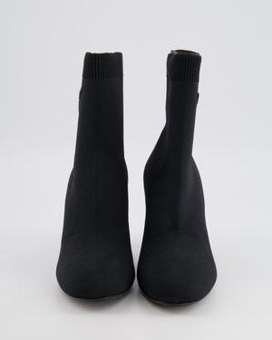 Prada Black Canvas Sock Heeled Boots with Logo Detail Size EU 37