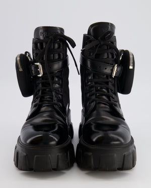 Prada Black Monolith Leather and Re-Nylon Combat Boots with Pouch Size EU 37.5 RRP £1,300