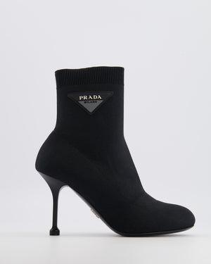Prada Black Canvas Sock Heeled Boots with Logo Detail Size EU 37