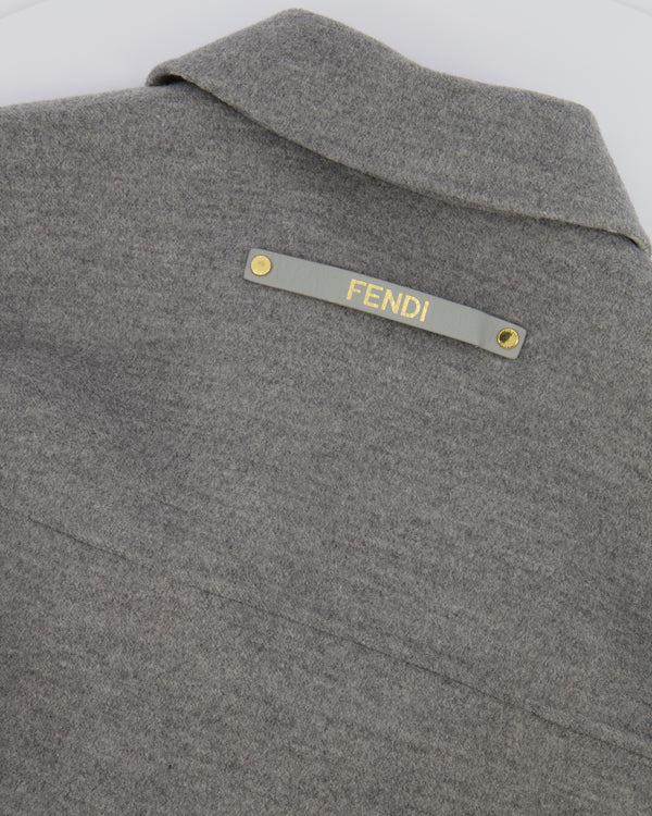 Fendi Grey Wool Belted Coat with FF Logo Lining Gold Logo Buttons Size IT 42 (UK 10) RRP £3,600