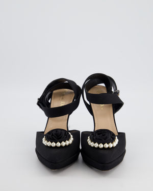 Christian Dior Black Rose Pump with White Pearl Detail Size EU 38