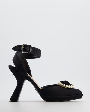 Christian Dior Black Rose Pump with White Pearl Detail Size EU 38