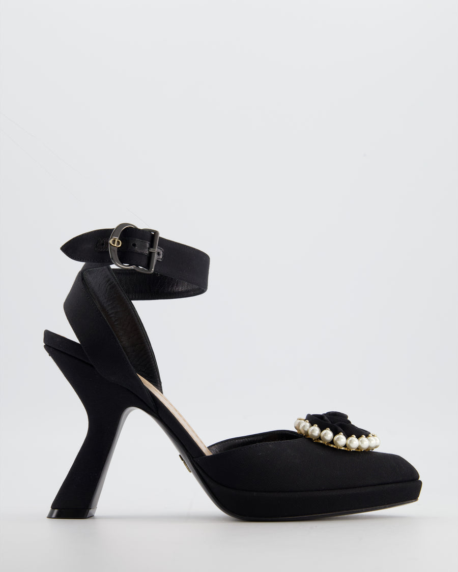 Christian Dior Black Rose Pump with White Pearl Detail Size EU 38