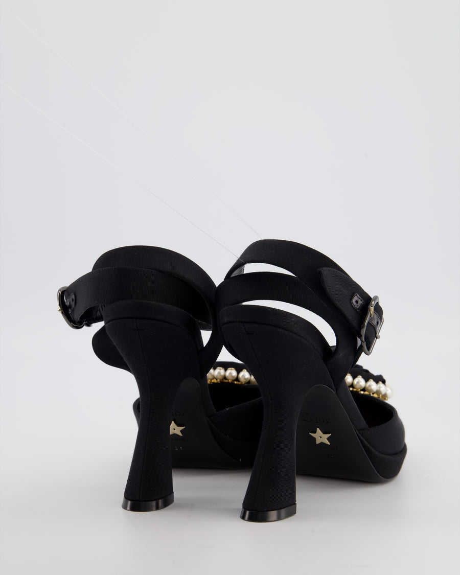 Christian Dior Black Rose Pump with White Pearl Detail Size EU 38