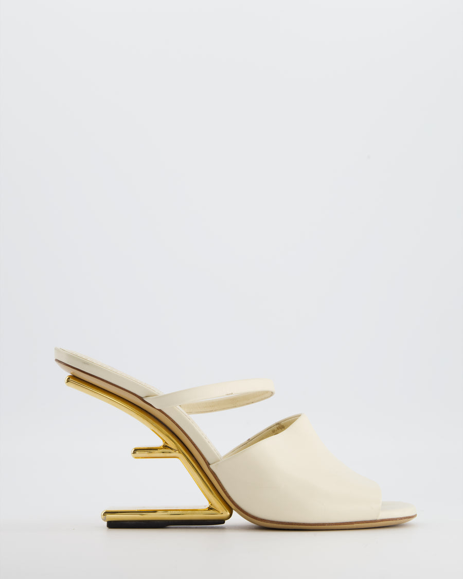 Fendi Cream First Heeled Sandal with Gold Logo Heel Detail Size EU 39