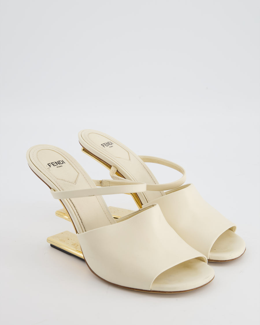 Fendi Cream First Heeled Sandal with Gold Logo Heel Detail Size EU 39