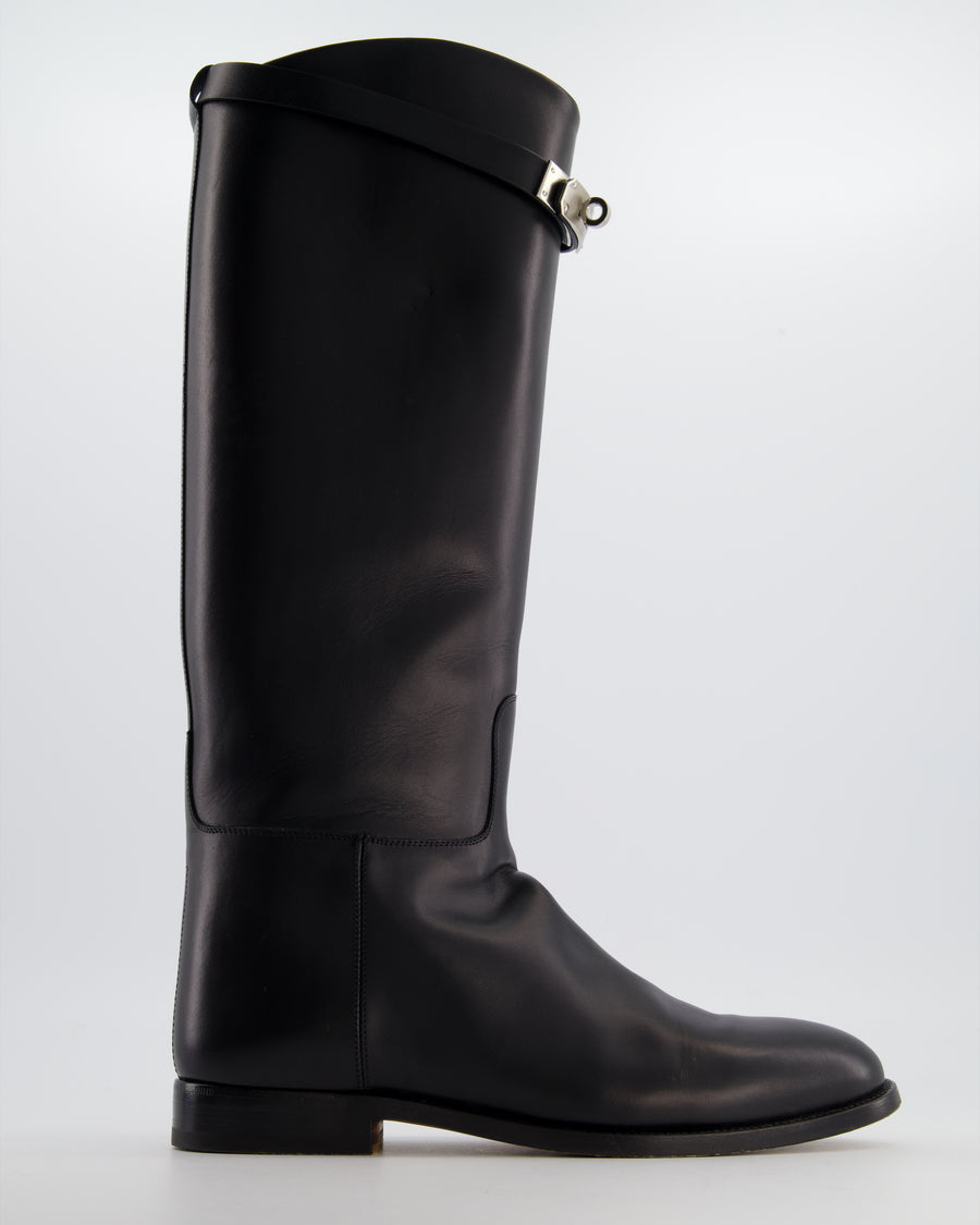 Hermès Black Jumping Boots in Box Calfskin Leather with Palladium Kelly Buckle Size EU 40
