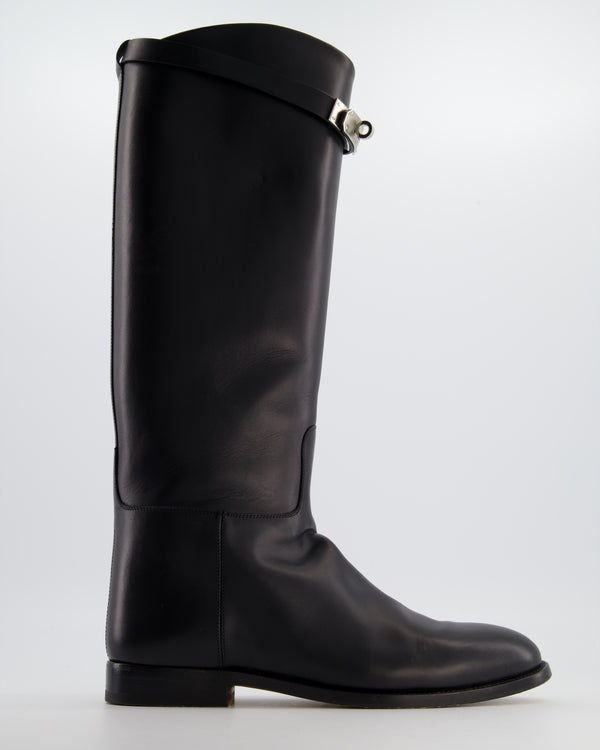 Hermès Black Jumping Boots in Box Calfskin Leather with Palladium Kelly Buckle Size EU 40