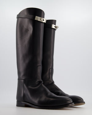 Hermès Black Jumping Boots in Box Calfskin Leather with Palladium Kelly Buckle Size EU 40
