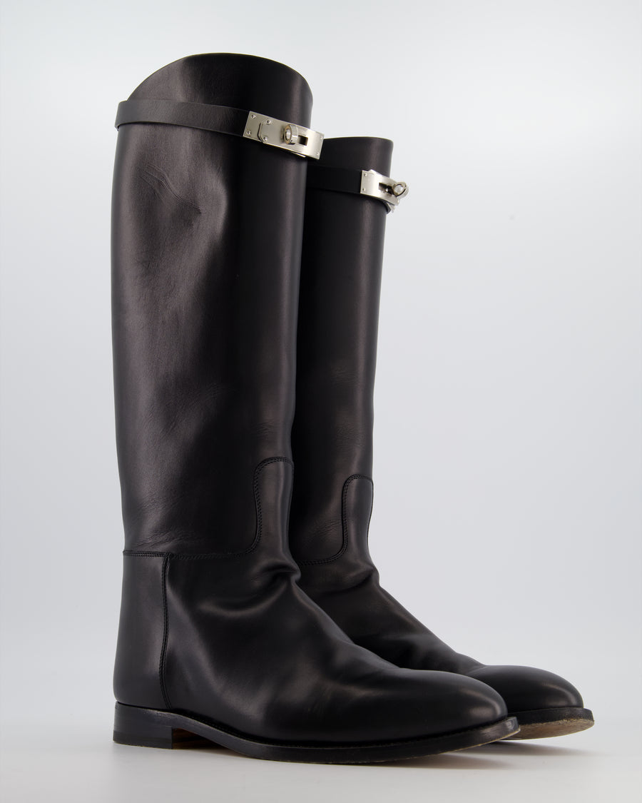 Hermès Black Jumping Boots in Box Calfskin Leather with Palladium Kelly Buckle Size EU 40
