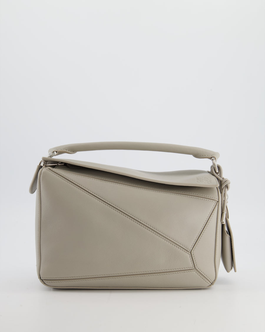 *NEW MODEL* Loewe Grey Small Featherlight Puzzle Bag in Nappa Lambskin Leather with Silver Hardware & Charm RRP £3,250