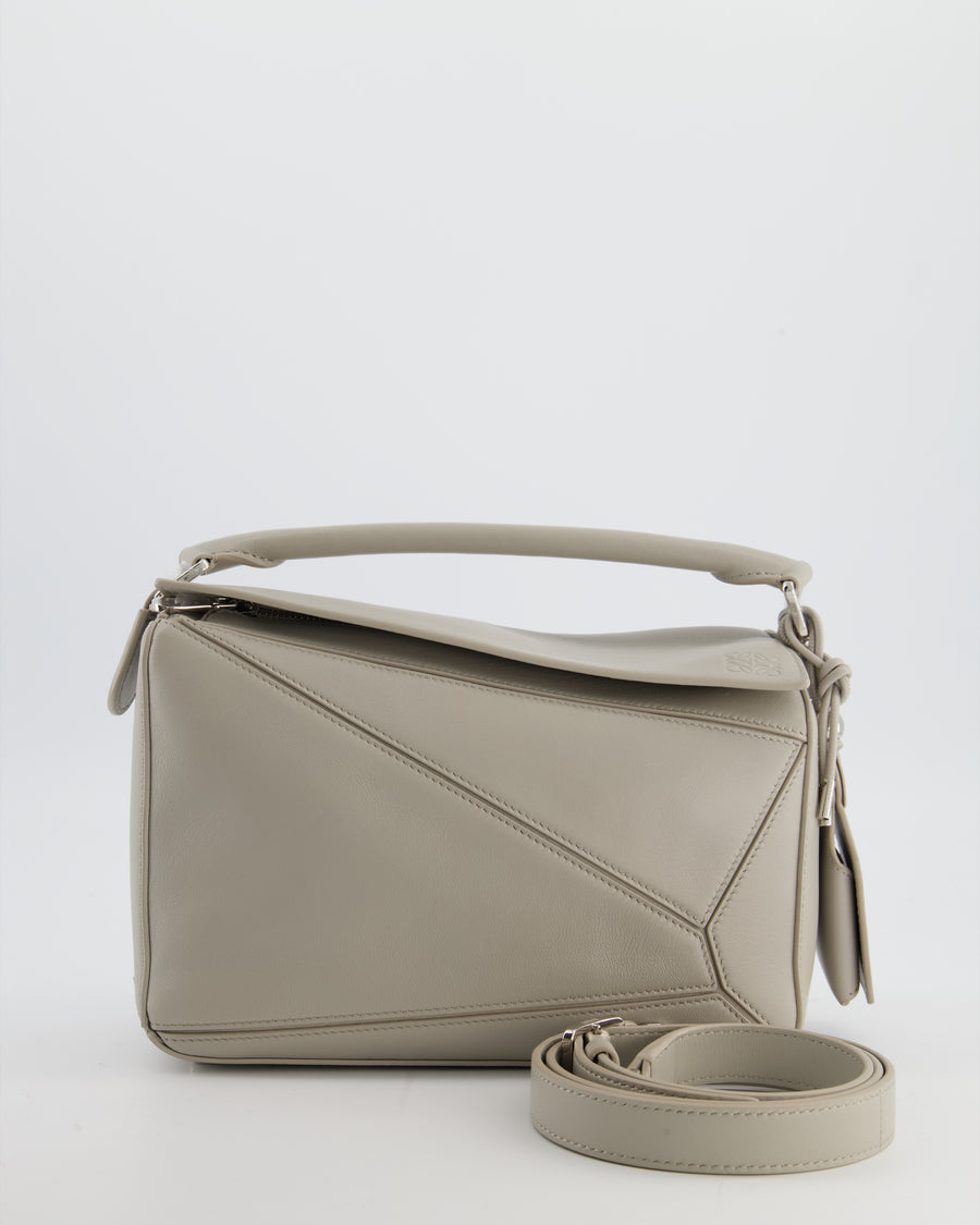 *NEW MODEL* Loewe Grey Small Featherlight Puzzle Bag in Nappa Lambskin Leather with Silver Hardware & Charm RRP £3,250