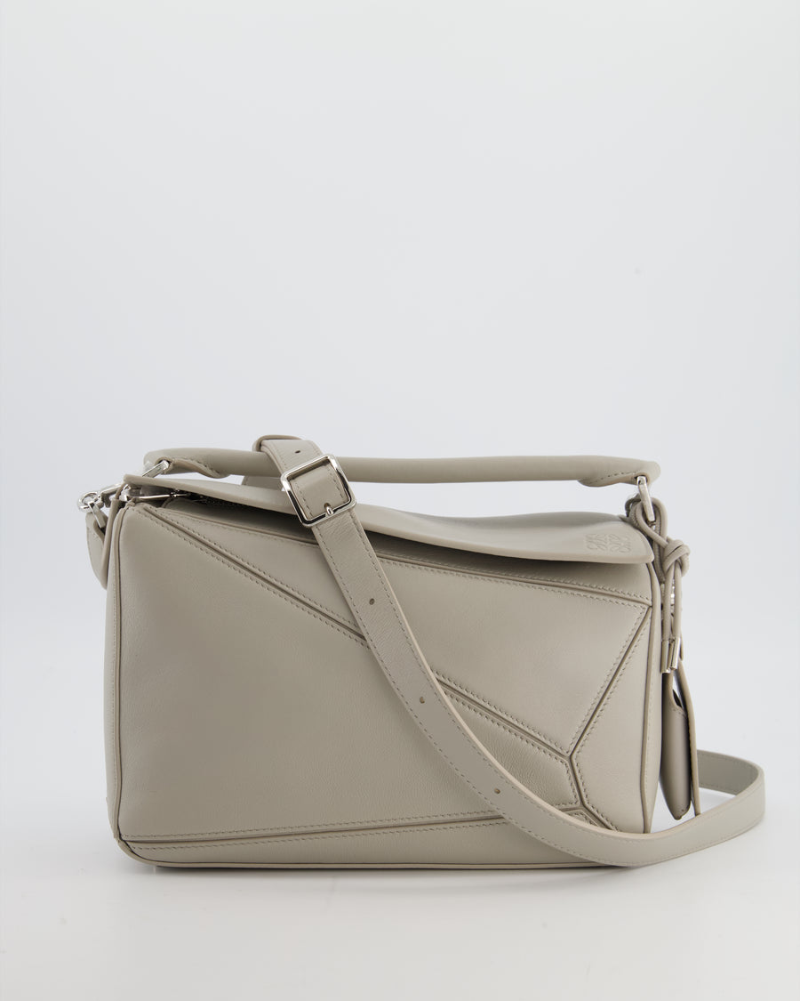 *NEW MODEL* Loewe Grey Small Featherlight Puzzle Bag in Nappa Lambskin Leather with Silver Hardware & Charm RRP £3,250