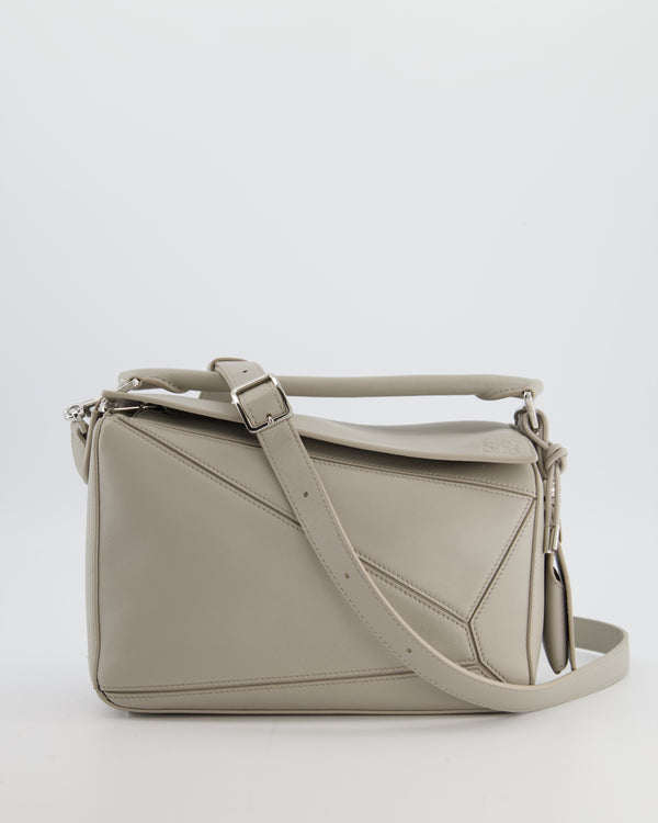*NEW MODEL* Loewe Grey Small Featherlight Puzzle Bag in Nappa Lambskin Leather with Silver Hardware & Charm RRP £3,250