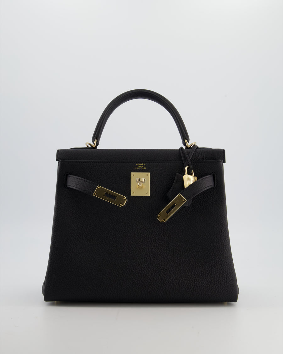 *RARE* Hermès Kelly 28 Retourne Bag in Noir Togo Leather with Permabrass Hardware