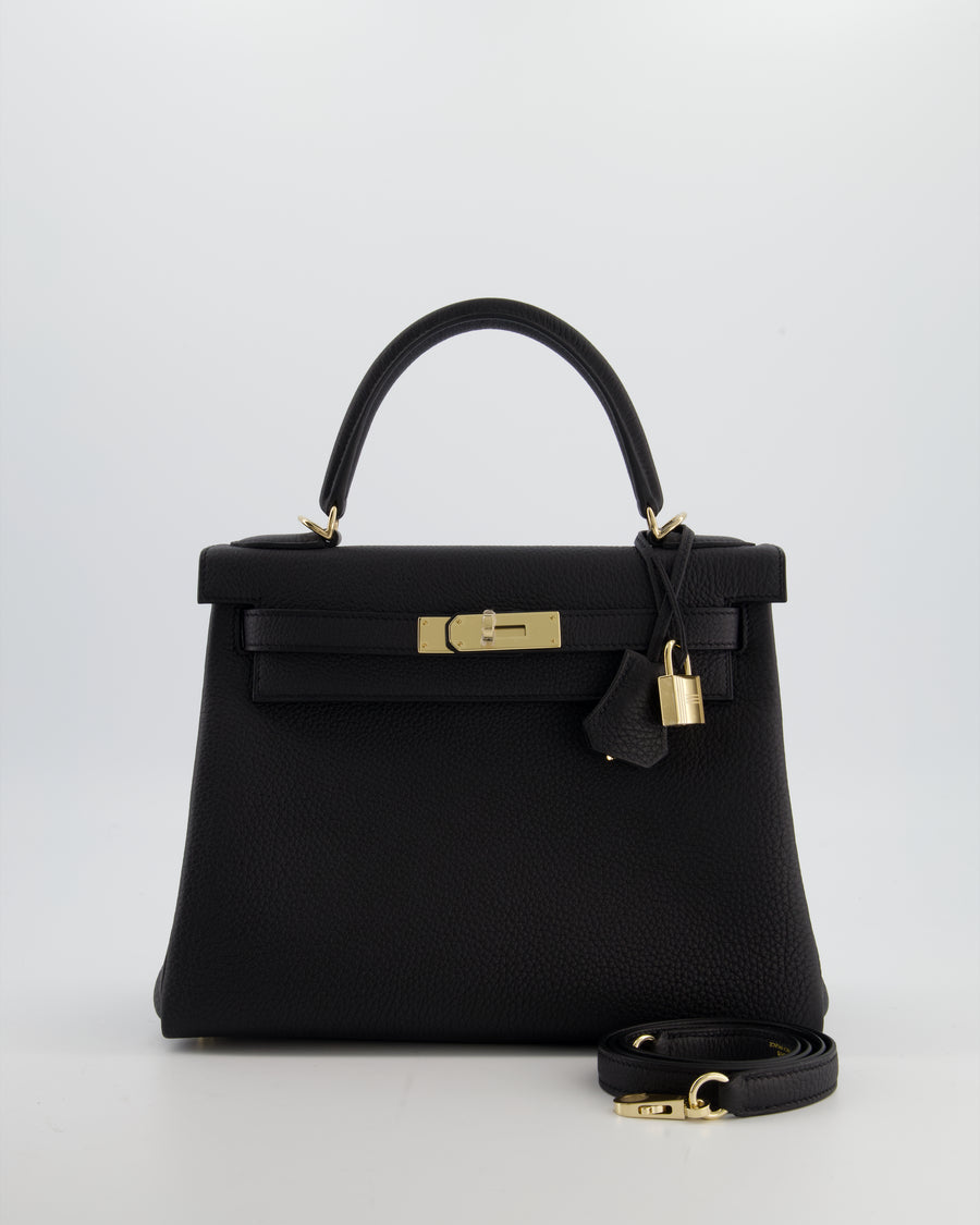*RARE* Hermès Kelly 28 Retourne Bag in Noir Togo Leather with Permabrass Hardware