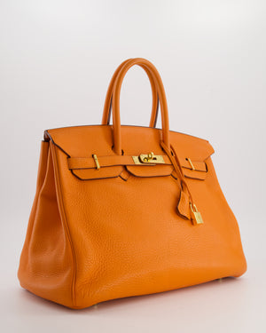 Hermès Birkin 35 Retourne Bag in Orange Taurillon Clemence Leather with Gold Hardware