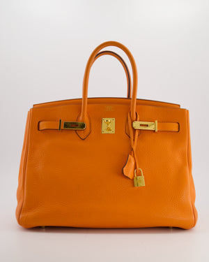 Hermès Birkin 35 Retourne Bag in Orange Taurillon Clemence Leather with Gold Hardware
