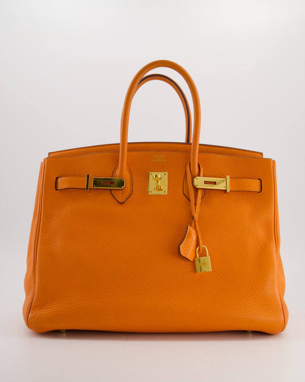 Hermès Birkin 35 Retourne Bag in Orange Taurillon Clemence Leather with Gold Hardware
