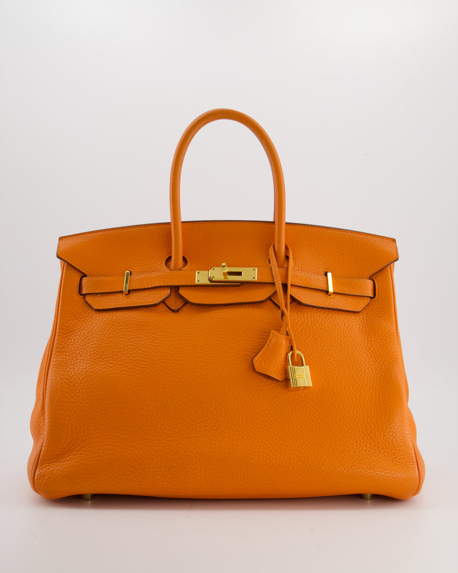 Hermès Birkin 35 Retourne Bag in Orange Taurillon Clemence Leather with Gold Hardware