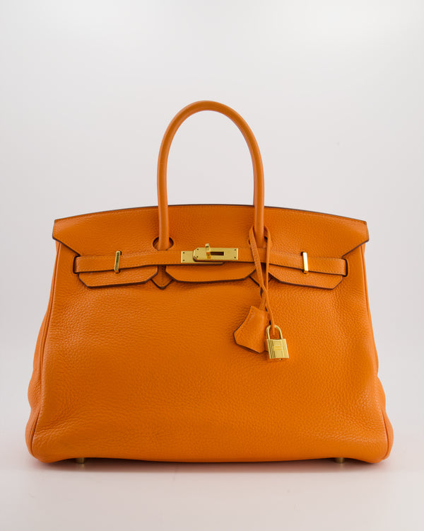 Hermès Birkin 35 Retourne Bag in Orange Taurillon Clemence Leather with Gold Hardware