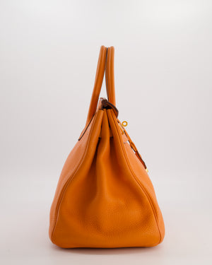 Hermès Birkin 35 Retourne Bag in Orange Taurillon Clemence Leather with Gold Hardware