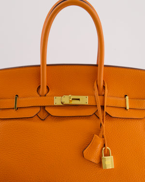 Hermès Birkin 35 Retourne Bag in Orange Taurillon Clemence Leather with Gold Hardware