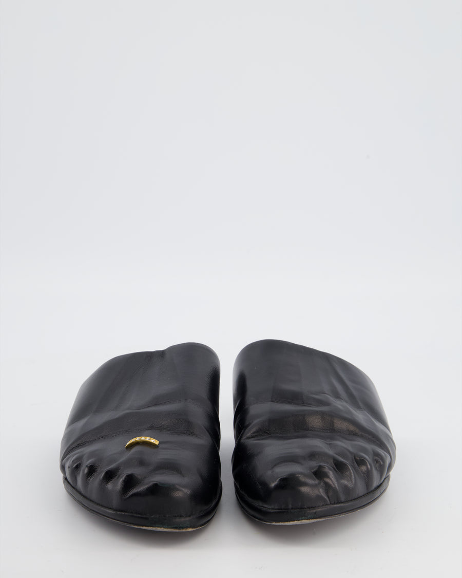 Schiaparelli Black Trompe-l’œil Leather Embellished Backless Loafer Size EU 39