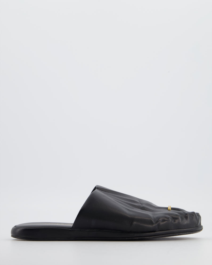 Schiaparelli Black Trompe-l’œil Leather Embellished Backless Loafer Size EU 39