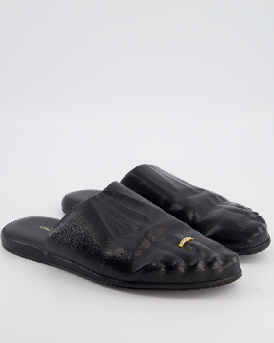 Schiaparelli Black Trompe-l’œil Leather Embellished Backless Loafer Size EU 39