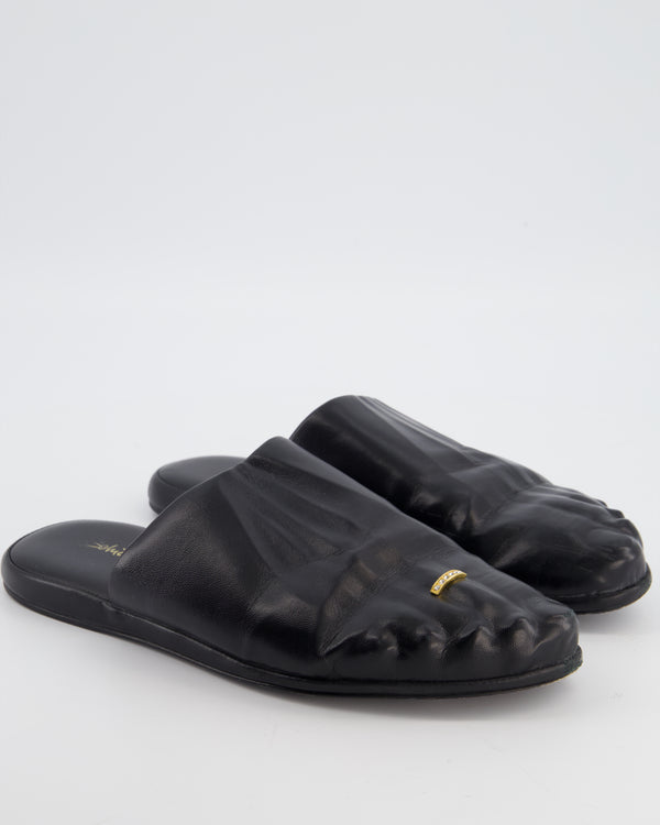 Schiaparelli Black Trompe-l’œil Leather Embellished Backless Loafer Size EU 39