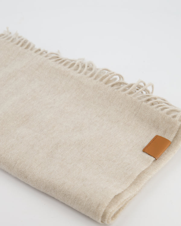 Loewe Beige Cashmere Scarf with Tassel Detail and Brown Leather Logo