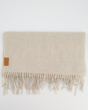 Loewe Beige Cashmere Scarf with Tassel Detail and Brown Leather Logo