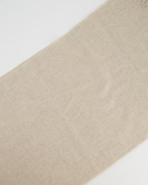 Loewe Beige Cashmere Scarf with Tassel Detail and Brown Leather Logo