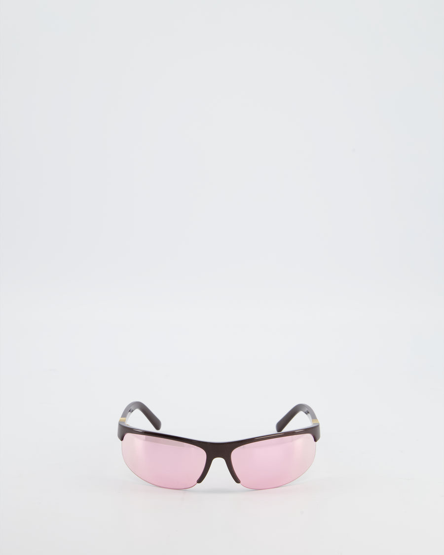Miu Miu A02S Oval Sunglasses in Cocoa Metal and Pink Mirror Lense